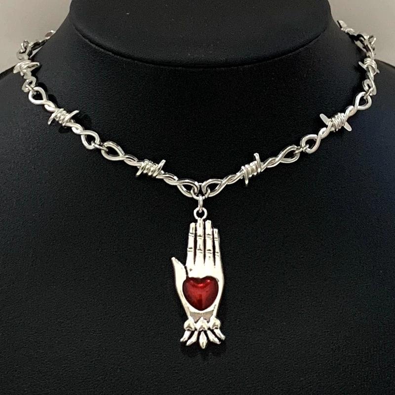 Sacred Heart Necklace, Small Wire Necklace, Women's Hip-hop, Gothic, Punk Style, Barbed Wire, Small Thorn Chain Necklace, Gift