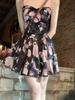 New Pearl Chiffon Black Floral Temperament Suspender Dress Women's Summer Sleeveless Short Skirt Set