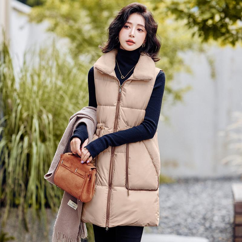 

Осенне-зимняя женская средней длины легкая безрукавная куртка-поддева со стойкой, утолщенная теплая спортивная и повседневная свободная куртка XXL хаки