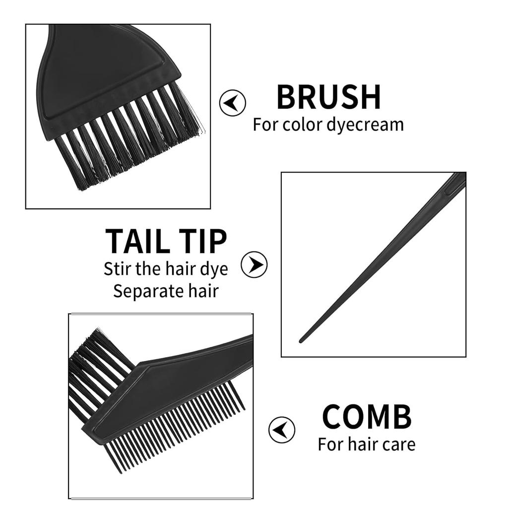 3 Pcs Hair Coloring Brushes, Hair Dye Brushes Tool Set, Double-sided Combs Brushe Set for DIY Hairs Coloring Dyeing Salon Brushe - Black