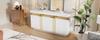 140*38*70cm Modern White Sideboard Display, 3 Doors, Dining Cabinet with Adjustable Dividers, Platinum Seams, Wide Handleless Compartments