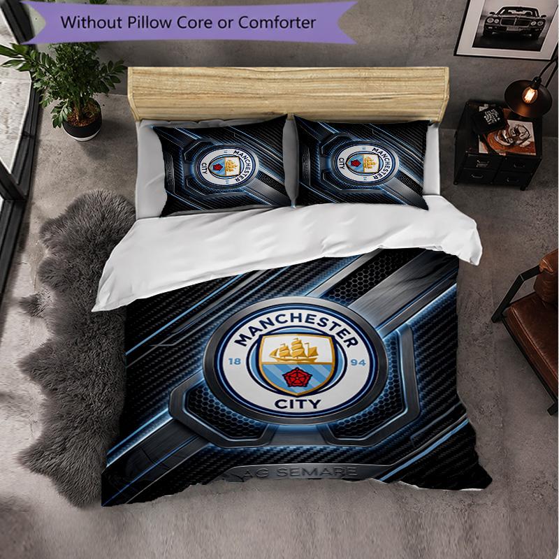 Set Lenzuola Manchester City Modello 3 Pezzi Morbida Copripiumino in Microfibra con Federe per Camera da Letto