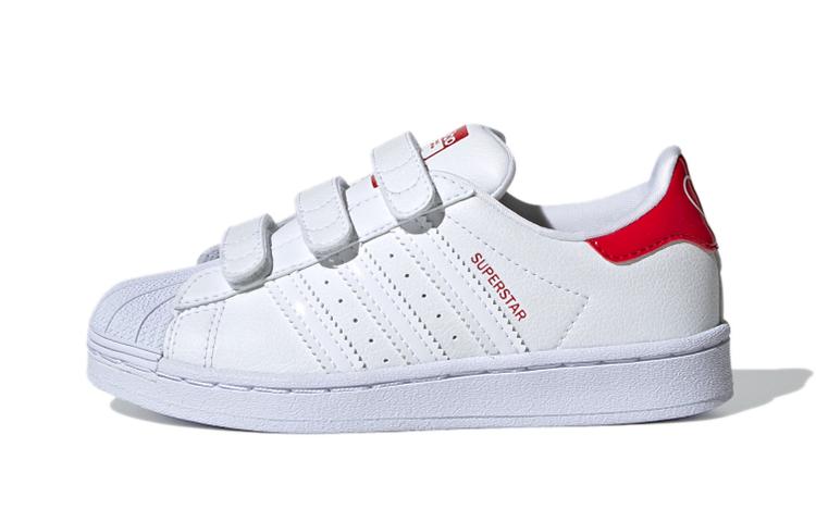 Adidas Originals SUPERSTAR CF C Lace Up Breathable Low top Kids  Skateboarding Shoes White Red FX7170 30.5