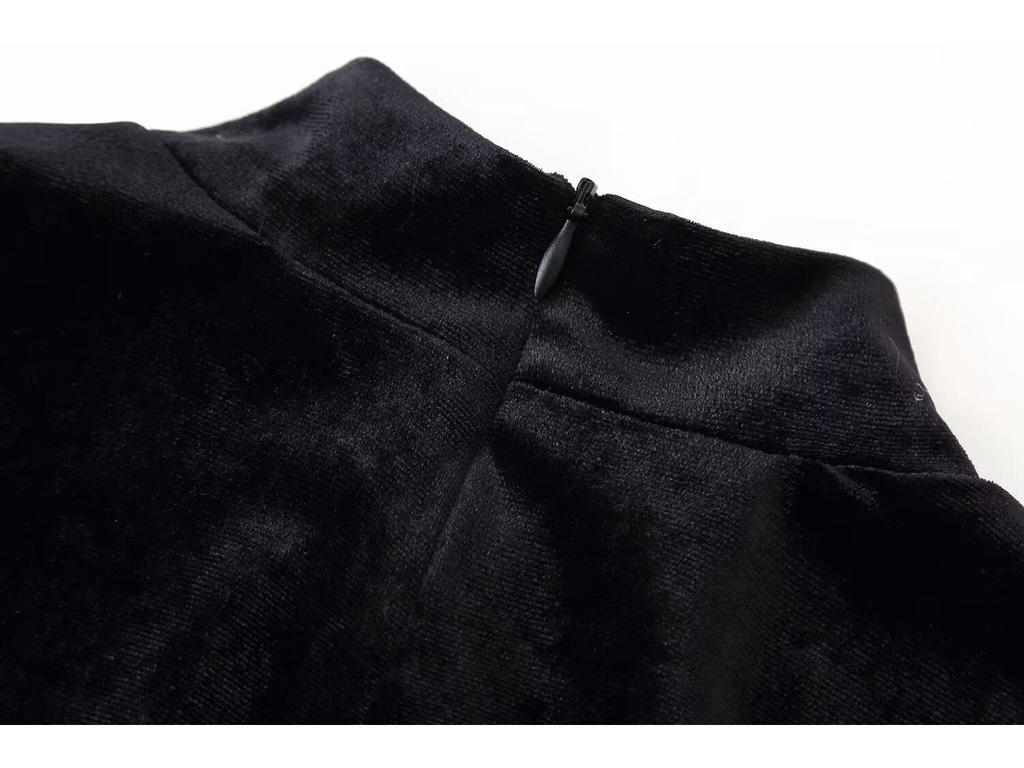 2025 Spring Women's European-American Velvet Patchwork Slimming Long Sleeve Dress