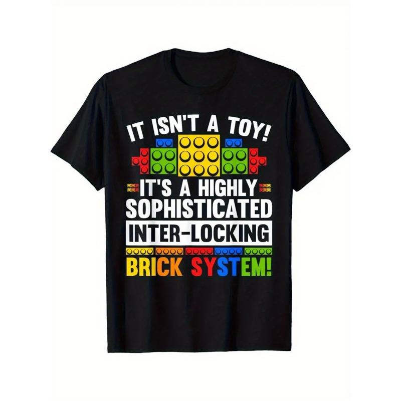 Европейский размер Футболка с логотипом Master Builder Building Blocks - Повседневная летняя футболка с коротким рукавом и графическим дизайном из блоков S чёрный