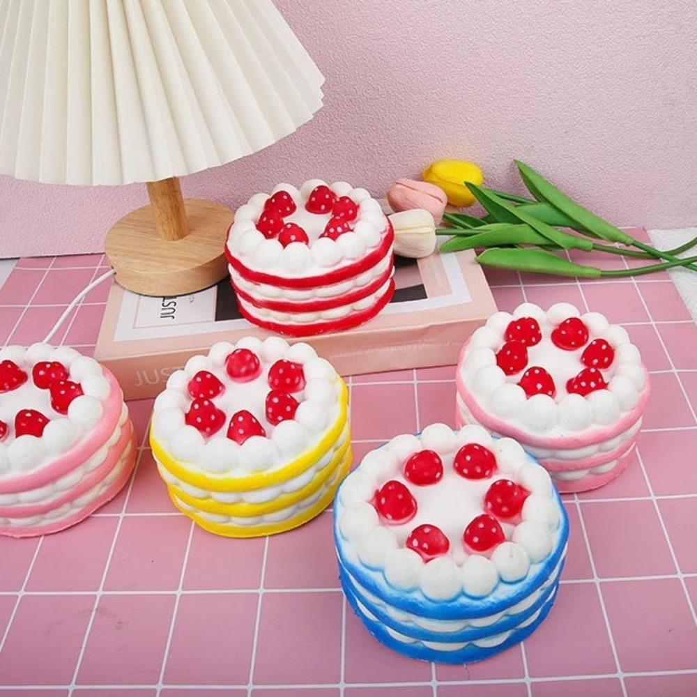 Simulation Strawberry Birthday Cake Squeeze Toy PU Decompression Squishy Fingertip Toy Pony Cake Pressure Relief