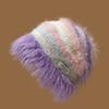 New Winter Dopamine Color Striped Wool Hat for Women Fashion Warm Face Showing Small Knitted Pile Hat