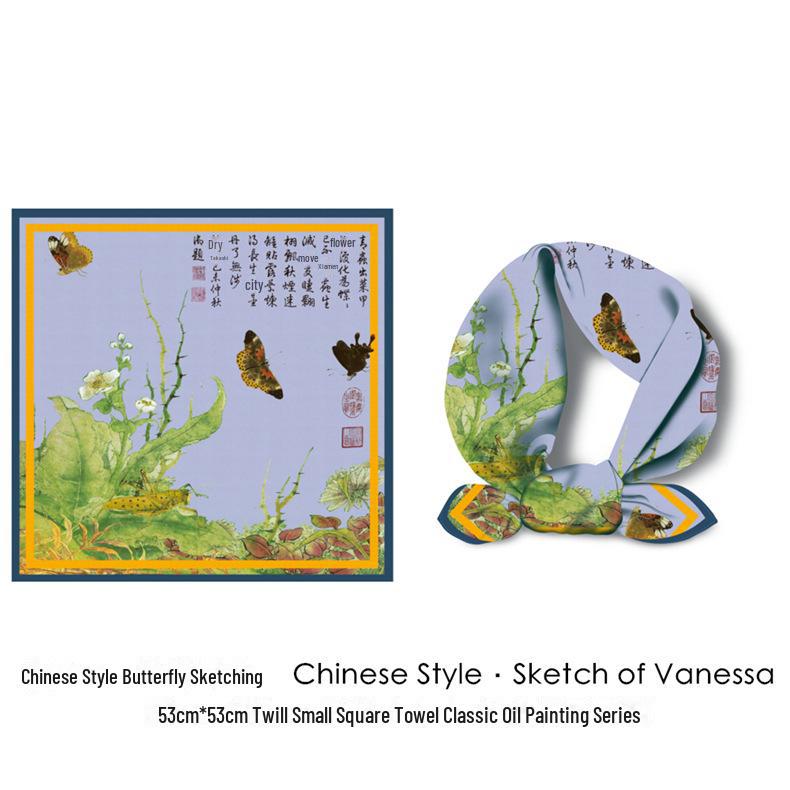 

Редкий осенний ретро-шарф из искусственного шелка – шаль в китайском стиле 53x53cm