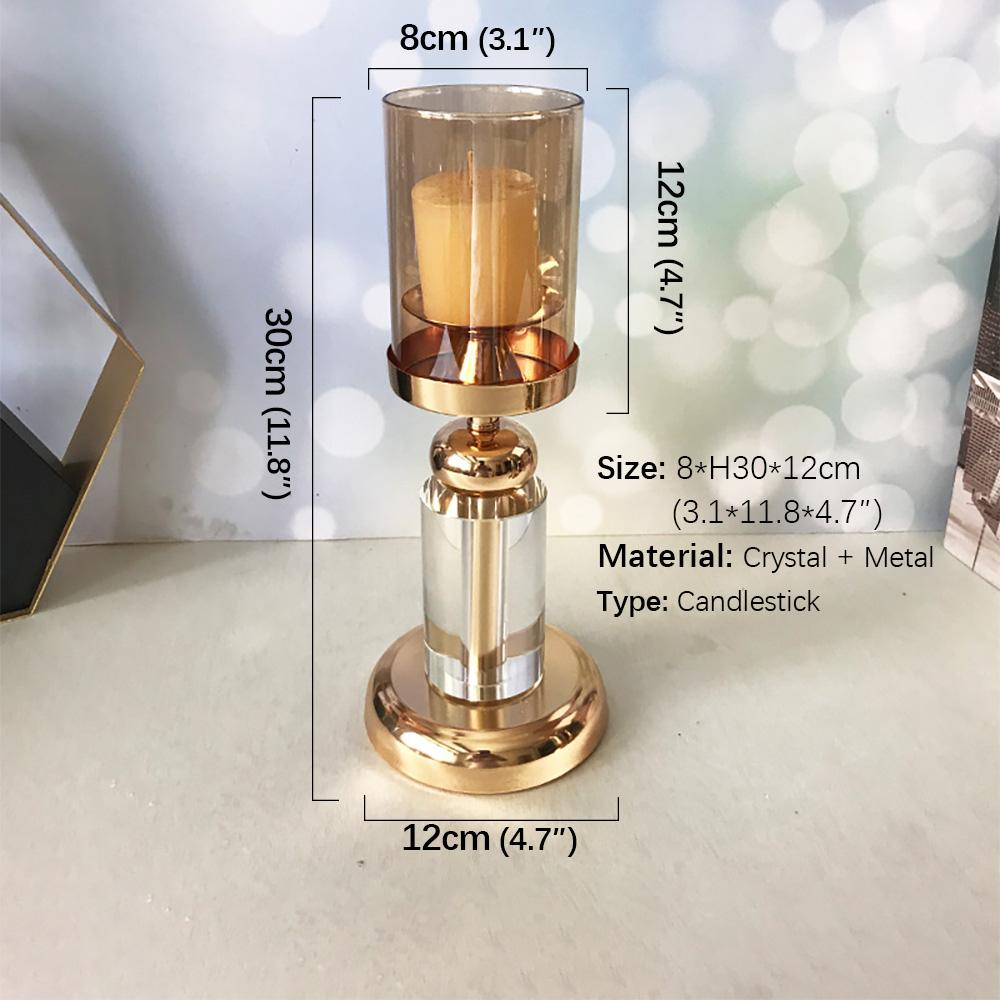 European Luxury Gold Metal Crystal Candle Holder for Anniversary Wedding Romantic Table Decor Candlestick Ornaments (Gold,H30cm)
