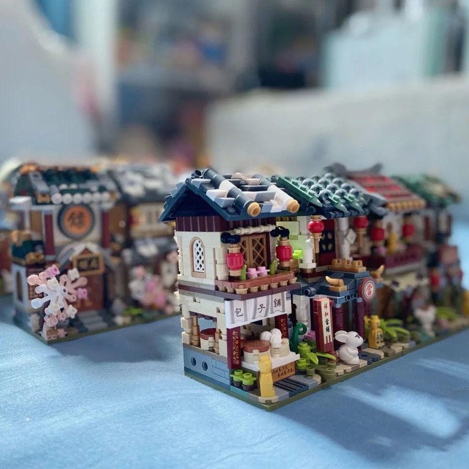 Klocki LOZ Mini Sklep Uliczny Styl Chiński Klocki Budowlane Bar Sklep z Jedzeniem Zabawki do Składania Dla Dzieci Prezenty Świąteczne Dziewczynki 1722