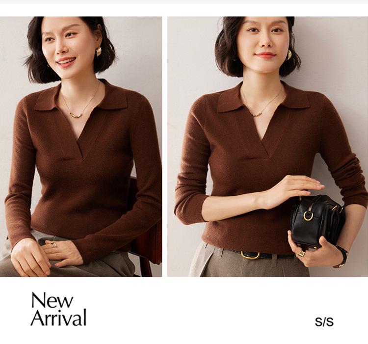 Women's Loose Cashmere Polo Neck Sweater - Autumn/Winter Long Sleeve Knit Pullover