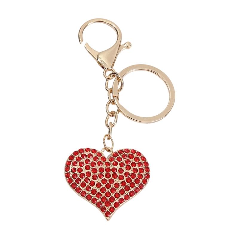 Sparkling Heart Keychain With Rhinestones Accent Zinc Alloy Design Bag Hanging Decoration For Women Gift Giving