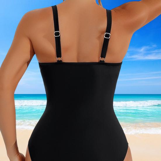Dame Sommer Badedrakt i ett stykke Sexy Dyp V-hals Ryggløs Badedrakt Mesh Søm Patchwork Farge Monokini Strandklær