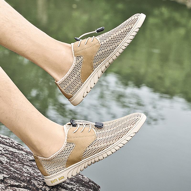 Fashion Lightweight Men Casual Shoes Fashion Hollow Out Shoes Male Breathable Cool Men Mesh Driving Shoes Comfortable Outdoor Sneakers