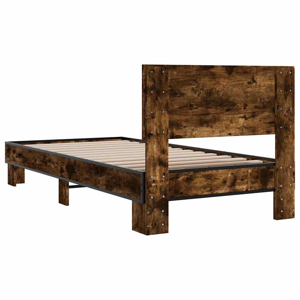 Bed Frame Smoked Oak 75 x 190 cm Wood Based Panel and Metal