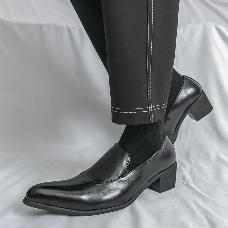 Men Loafers Leather Individuality Formal Business Shoes Pointed Toe Heel Wedding Dress Prom Shoes Over Sized