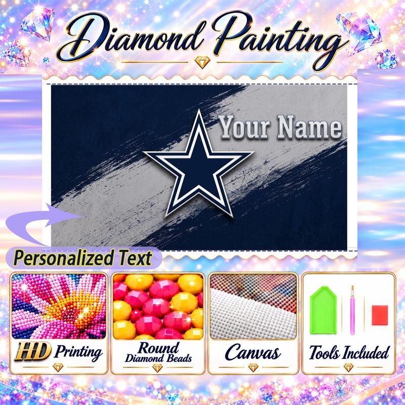 Dallas Cowboys 5D DIY Diamond Painting Custom Name Text, Full Drill Rhinestone Mosaic Art Home Gift