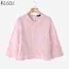 ZANZEA Women Casual Turn Down Collar 3/4 Sleeve Loose Crochet Blouse