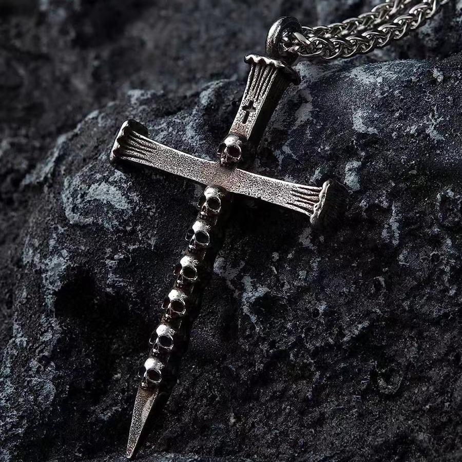 Kreuz Halskette für Männer und Frauen, Trendy Hip-Hop, Europäisches und Amerikanisches High-End Totenkopf
