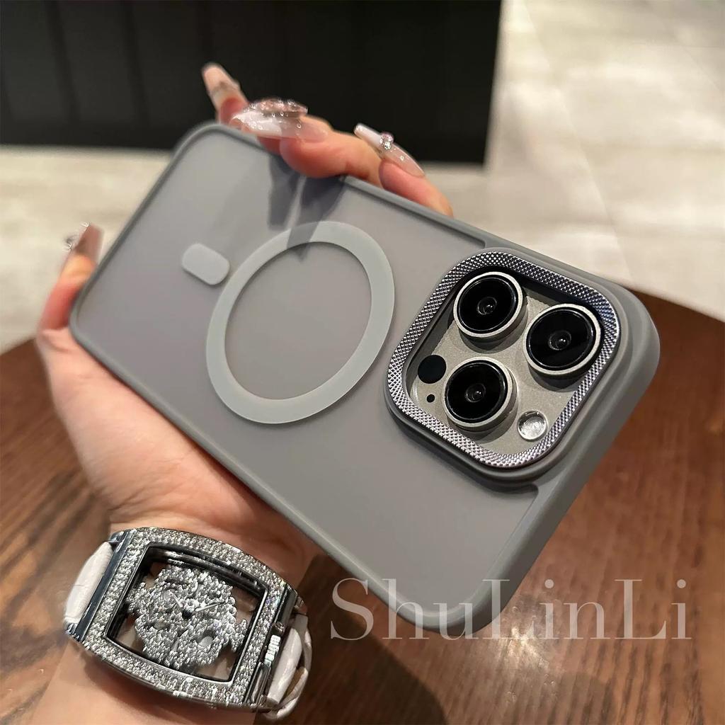 Applicable To IPhone17promax Metal Diamond Pattern Lens Mobile Phone Case Apple 16 Skin Skin Matte Magnetic Suction Protective Case