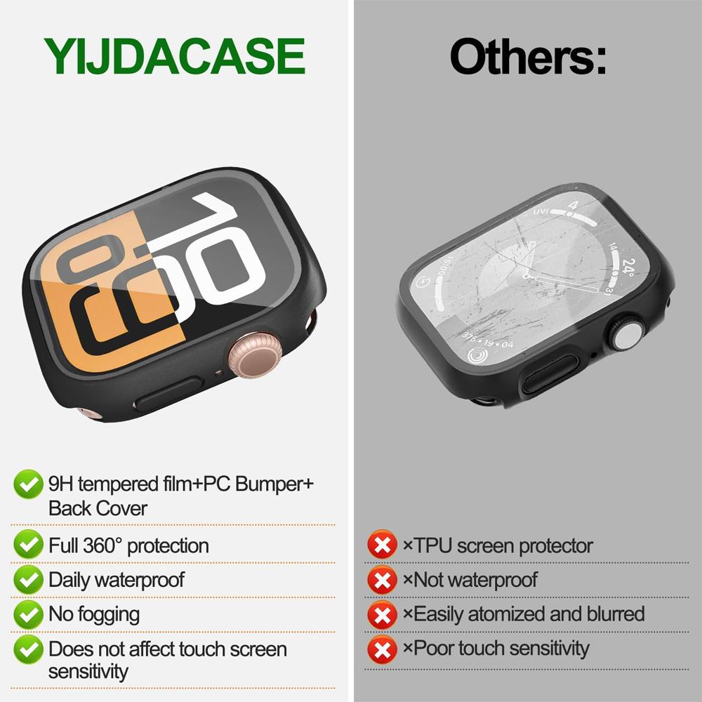 3 in 1 Case for Apple Watch Screen Protector 360° Full Protective Tempered Glass Face Cover+Back PC Bumper Series 11/10/9/8/7/SE