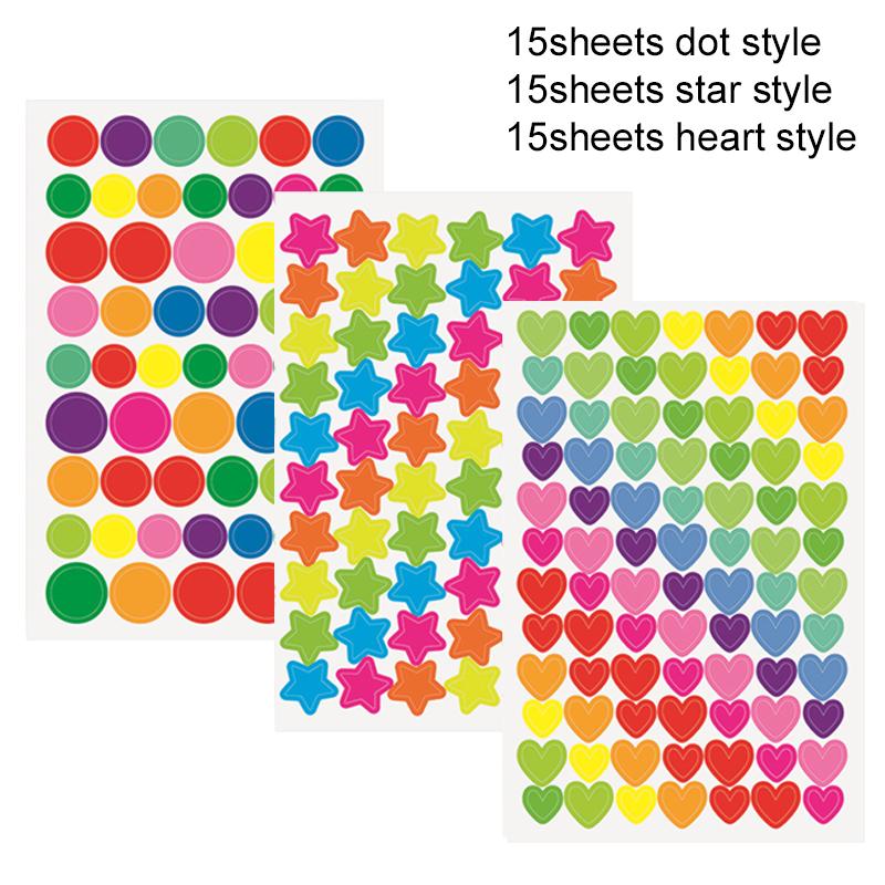 15/45pcs Children Sticker Toys Colorful Laser Dot Heart Star Handmade DIY Decorative Stickers for Kid Birthday Gifts TMZ
