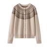 Women's Retro Fair Isle Cashmere Cardigan - Round Neck, Thick Knit, Elegant Autumn/Winter Wool Sweater