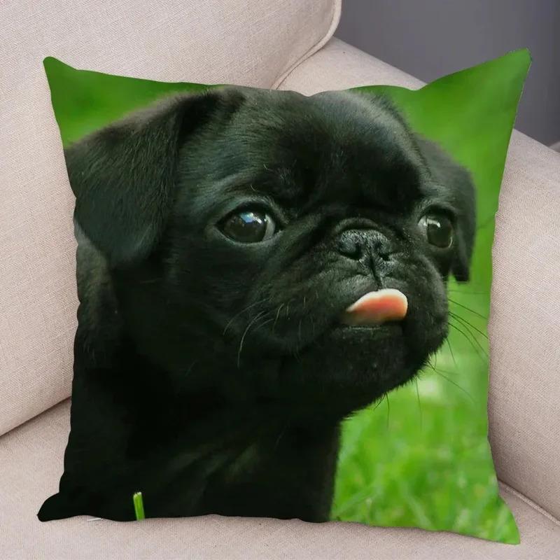 VIKAMA Nordic-Style Adorable Dog Cushion Cover Pug Print Cushion Cover Bedroom Living Room Sofa Decorative Cushion Cover