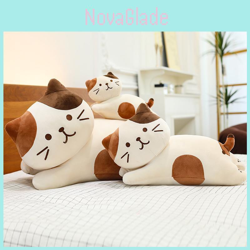 Plush Calico Cat Pillow With Soft Pp Cotton Filling For Kids And Adults