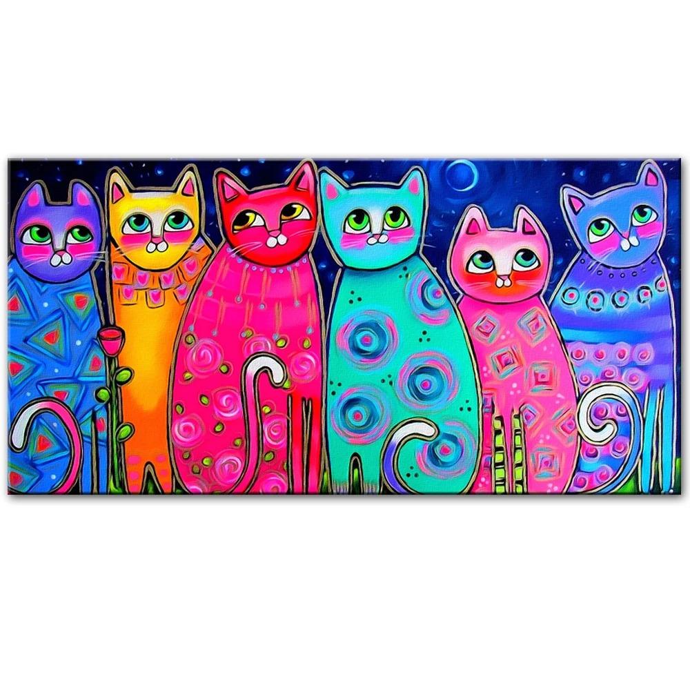 Modern Cats Wall Art Canvas Prints Colouful Animals Canvas Paintings On The Wall Graffiti Pop Art Canvas Pictures For Kids Room