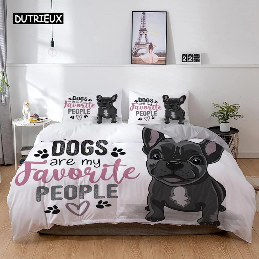 3D Dog Bedding Set Cute French Bulldog Puppy Duvet Cover Sets Cartoon Bed Cover Pet Animals Home Textiles Queen 23Pcs King Full
