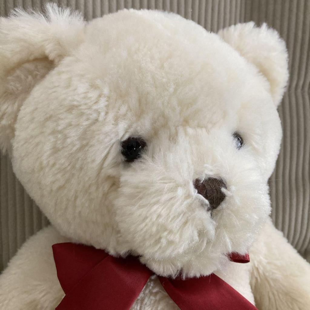 [USED] Fluffy Teddy Bear with Ribbon, Off-White, Hug-Friendly