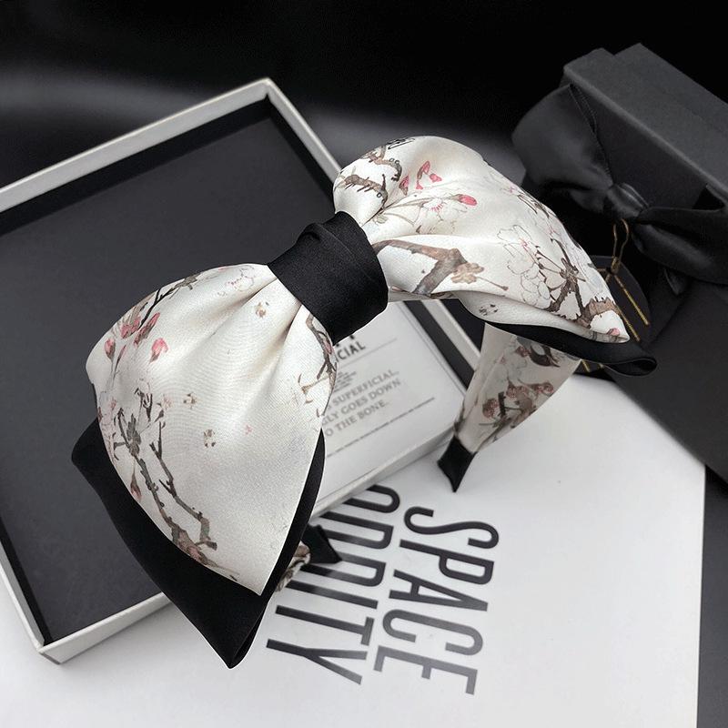 

2024 New Dual-Layer Bow Headband: Ink Wash Style, Elegant High Crown Design for Women