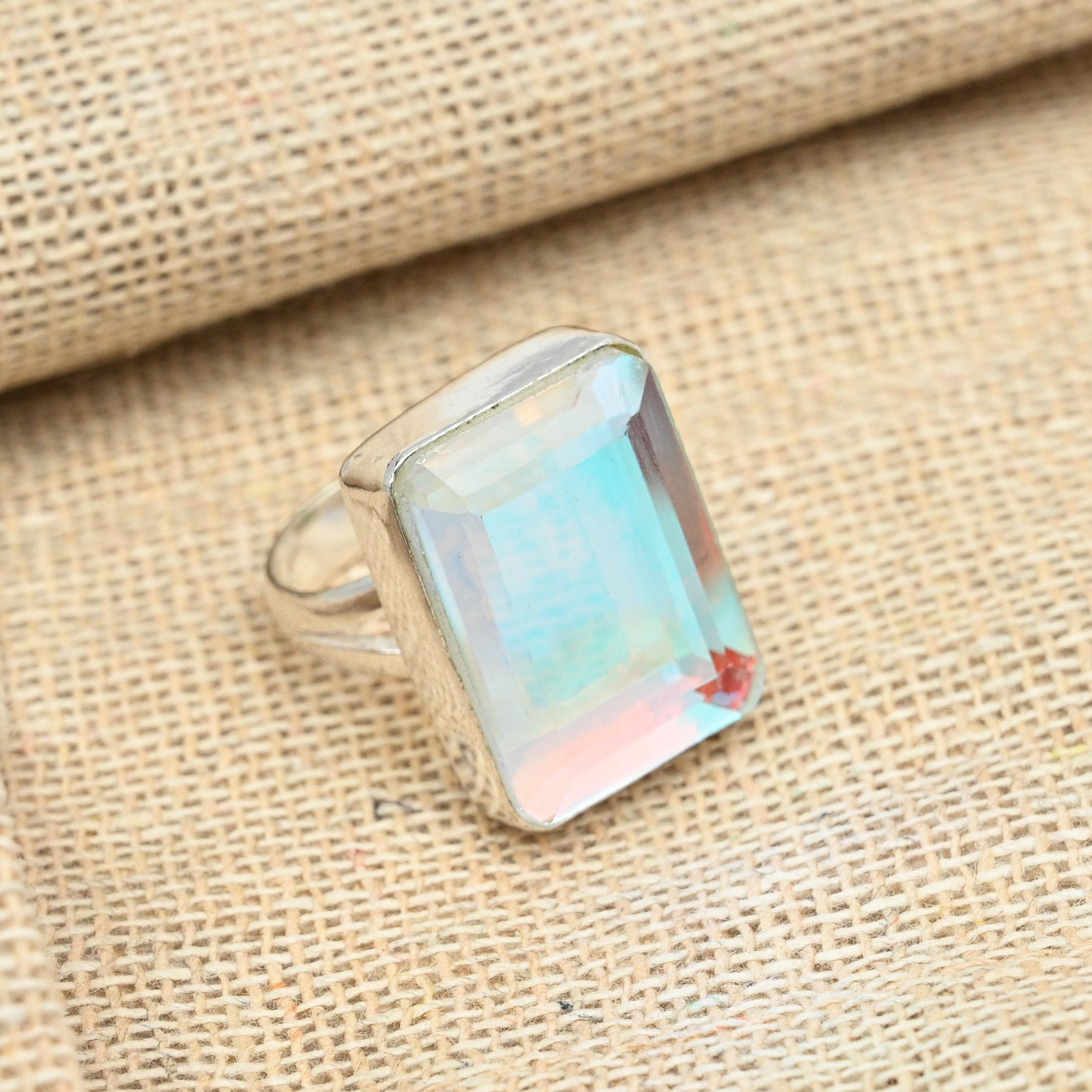 

Граненый Mistic Topaz стерлингового серебра 925 пробы антикварное кольцо ручной работы ювелирный подарок для нее 12 белый