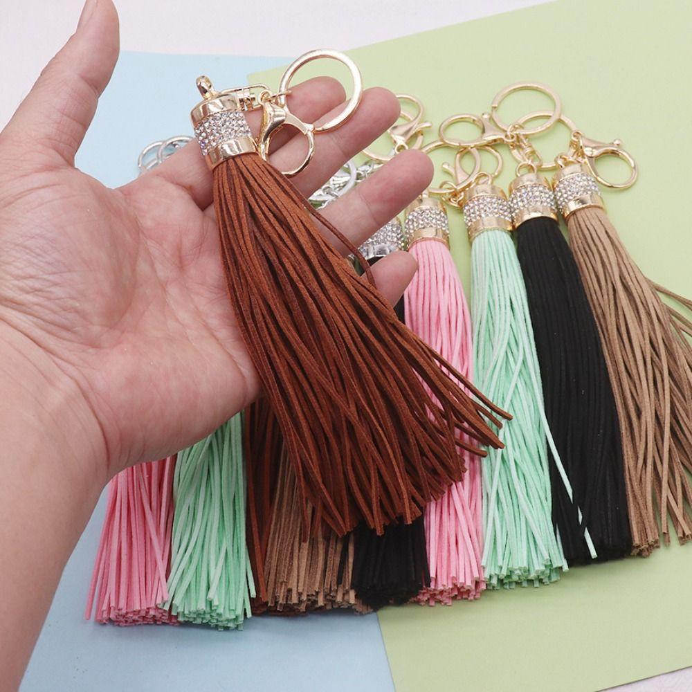 Ethnic Style Rhinestones Pendant Zinc Zinc Alloy Car Keyring Lovely Leather Tassel Keychain Women