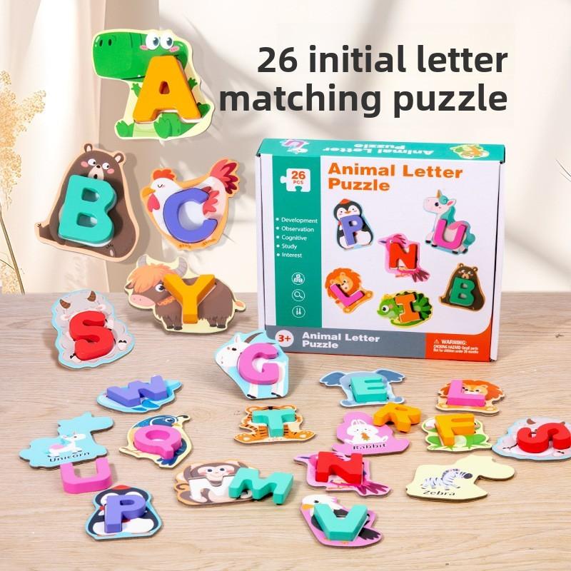 Wooden Childrens Alphabet Animal Puzzle With Educational Blocks For Early Learning