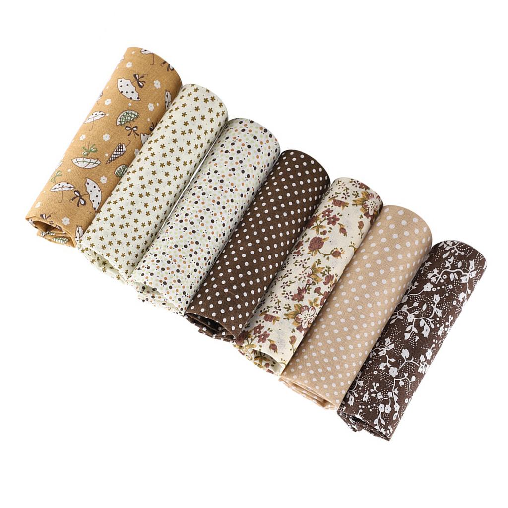 7 stk 50*50 cm Bomullsstoff DIY Assorted Squares Pre Cut Sengesett Quarters Bundle (brun)