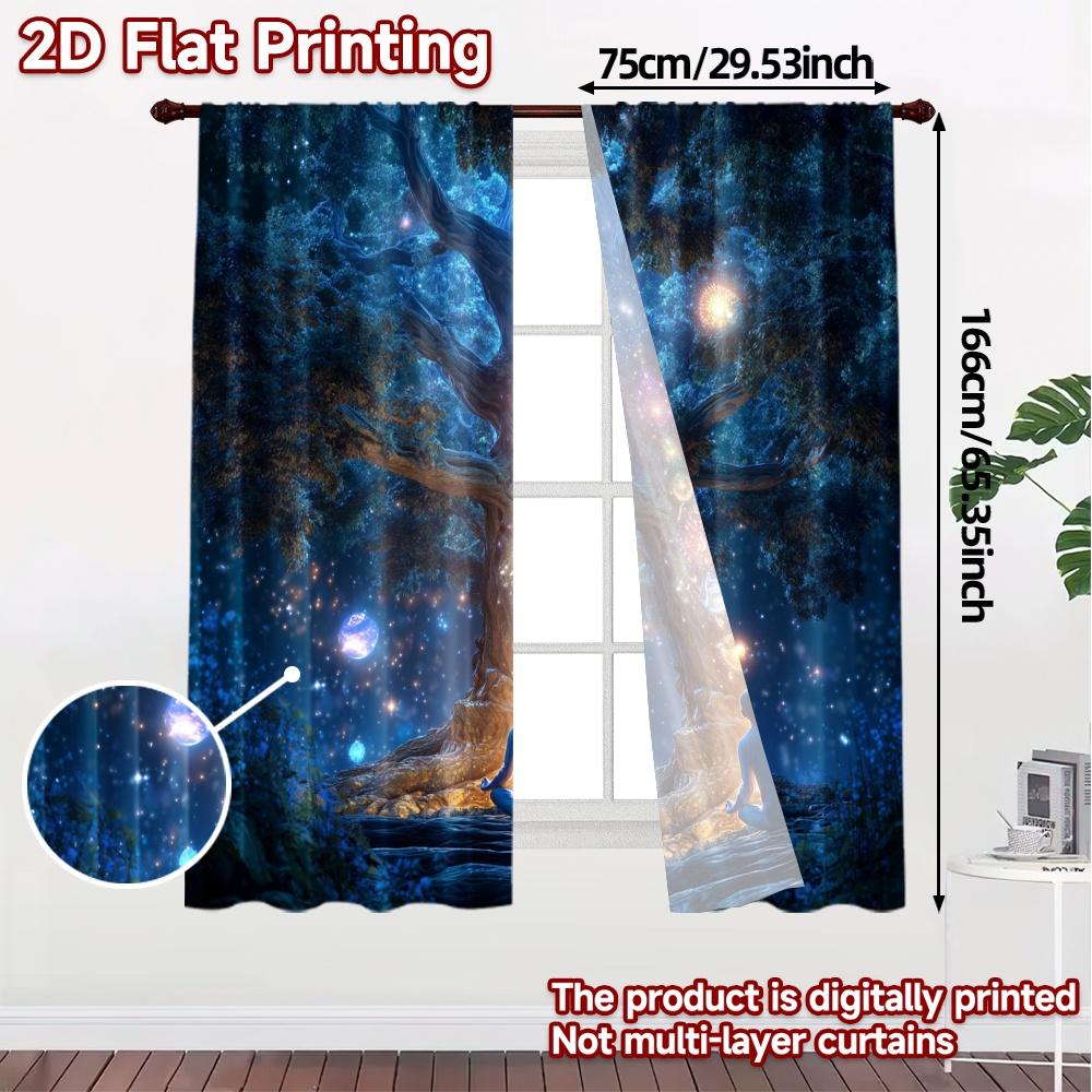 2pcs   2D FLAT PRINTING Curtains (Without Rod) Celestial Harmony Chic Curtain Cloth Yarn Curtains Holiday Ldeal for Bedroom