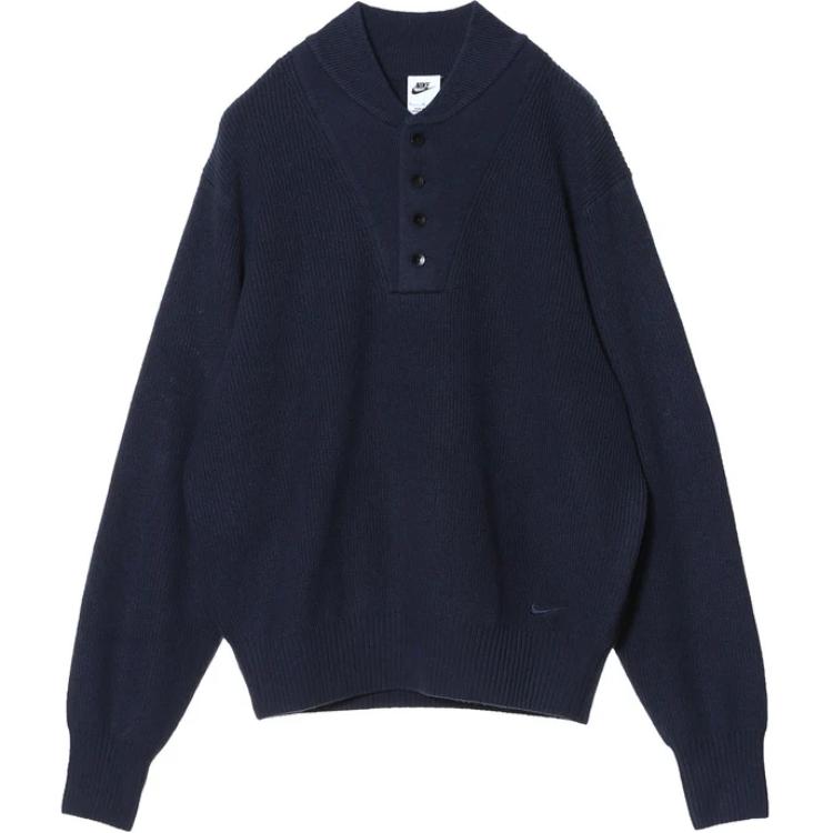 Nike Solid Color Loose Sports Casual Knit Pullover Long Sleeve Sweater Men Tops Obsidian FN3119-451