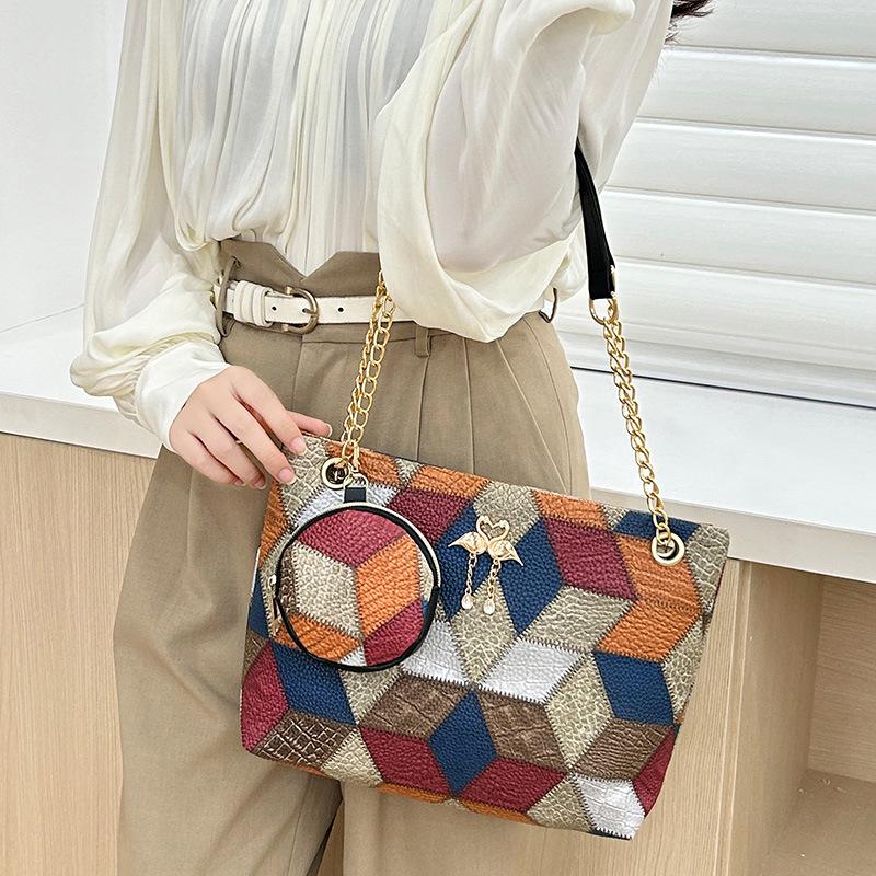 2024 Large Capacity Mummy Bag Set: Women's Two-Piece Shoulder Bag with Diamond Print Pattern