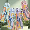 1PC Kix Mall Colorful Text 750ml Sports Water Bottle Leakproof Straw Lid Outdoor Office Home