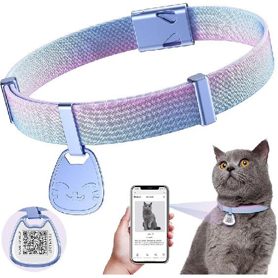 Cat Collar with QR Code Name Tag, Breakaway Kitten Collar for Boy & Girl Cats, Ultra Soft Elastic Adjustable Band, Safety Break Away Buckle,