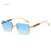 Fashion Rectangle Rimless Sunglasses for Women Square Vintage Luxury Design Retro Wooden Frame Gradient UV400 Sun Glasses
