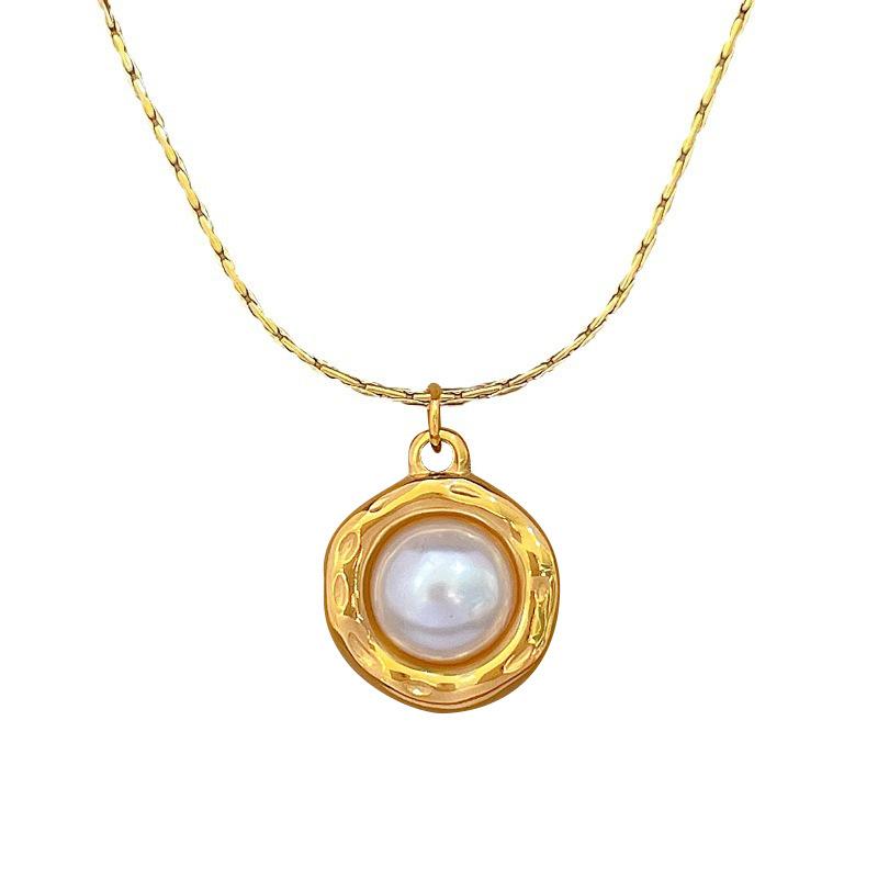 Special-Shaped Ring Pearl Temperament Personality Minimalist Wind Stove Real Gold Female Collarbone Necklace