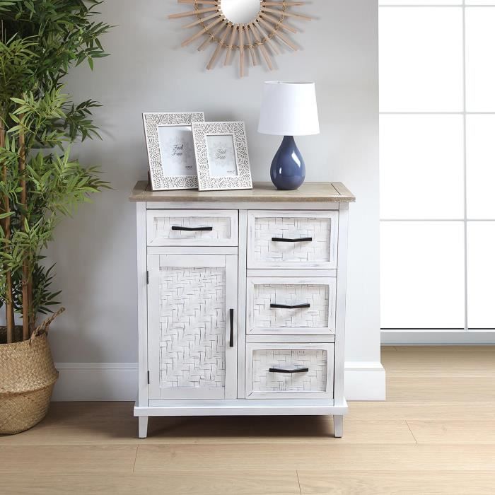 Chiffonnier - VERSA - Maggie - 80,5 x 70 x 35 cm - Blanc et marron - Bois MDF