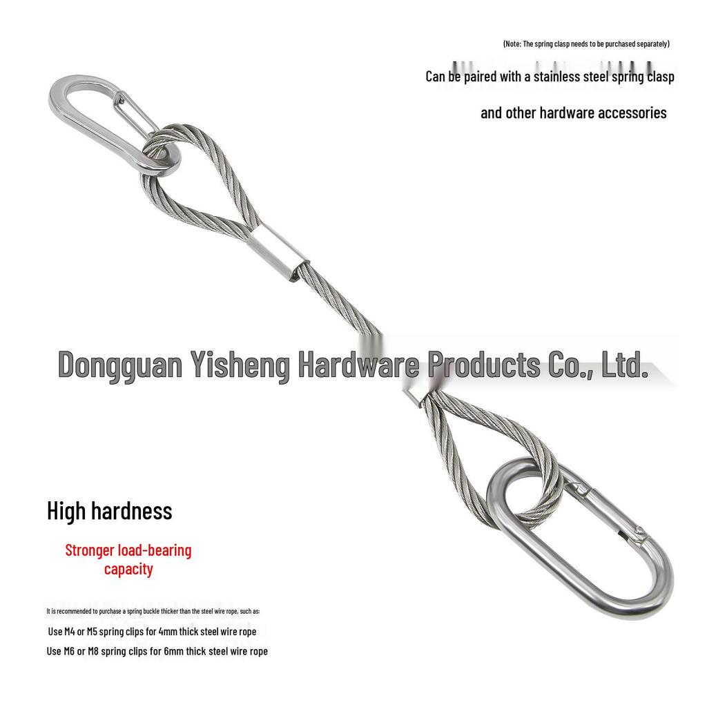 304 Stainless Steel Wire Rope Slings with Double Buckle Crimping Head for Rigging and Lifting.