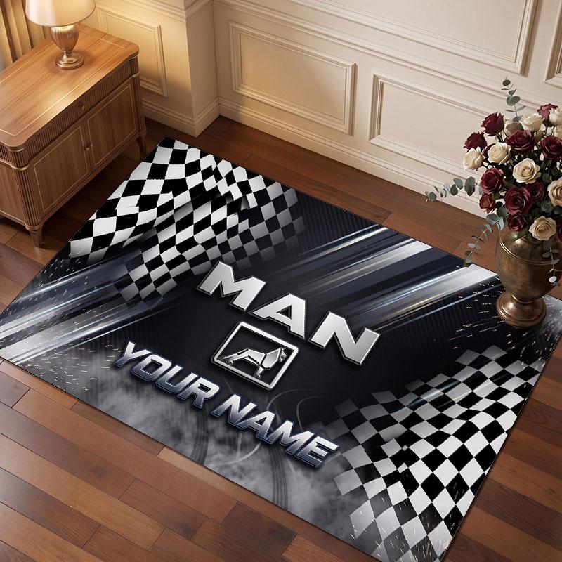 MAN Truck Personalized Crystal Velvet Carpet, Customized Name Text Soft Anti‑Slip Rug for Living Room Bedroom