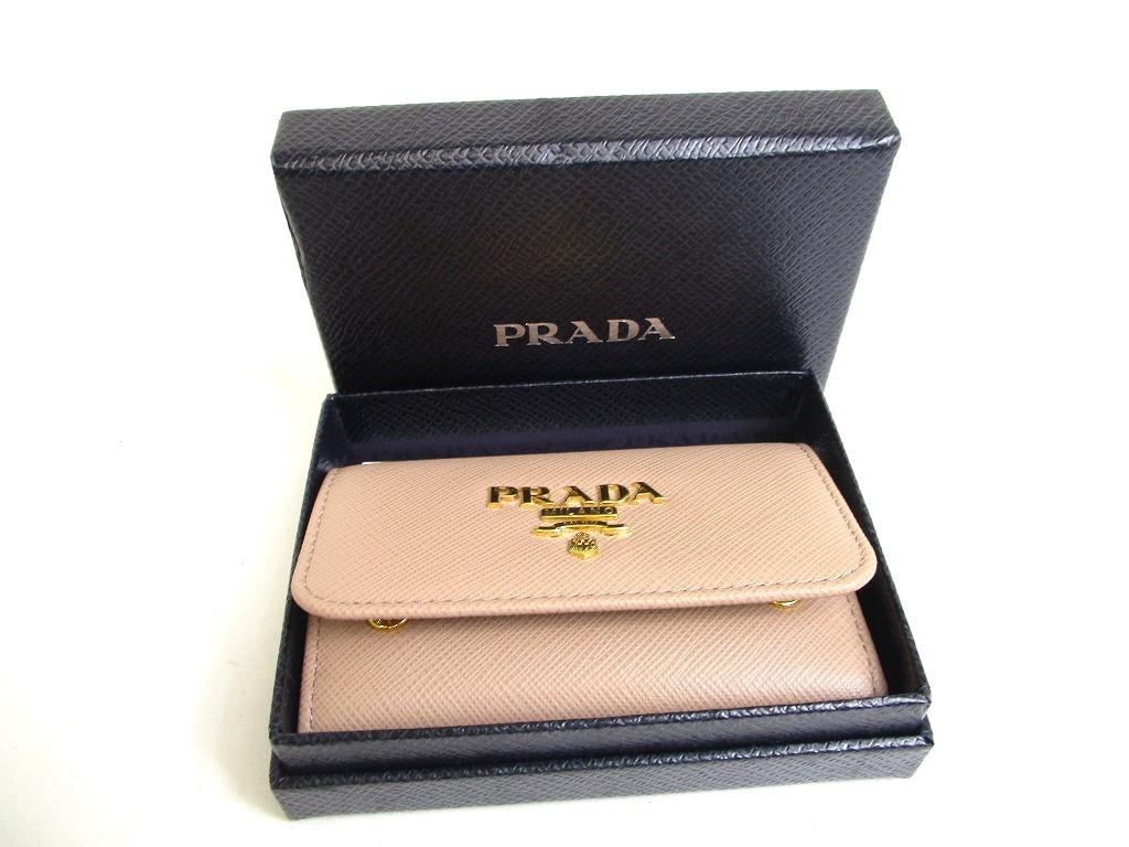 Authentic PRADA Beige Saffiano Metal Leather 4 Pics Key Chain #a542  Refurbished