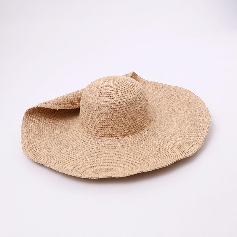 Summer Crochet Natural 100% Raffia Sun Hats Women Vacation Wide Brim Sunscreen Beach Hat Stage Catwalk Style Big Edge Straw Hat