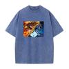 Demon Slayer Rengoku Kyoujurou Akaza Printed Tee Men Short Sleeve Clothing Washed Cotton T-shirt Vintage T Shirt Harajuku Tshirt